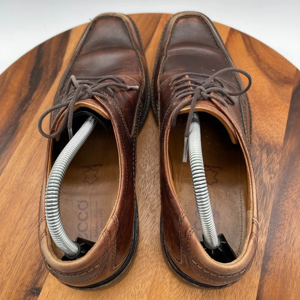 Ecco Shoes Mens 10 Holton Apron Toe‎ Oxford Brown Leather Dress Casual